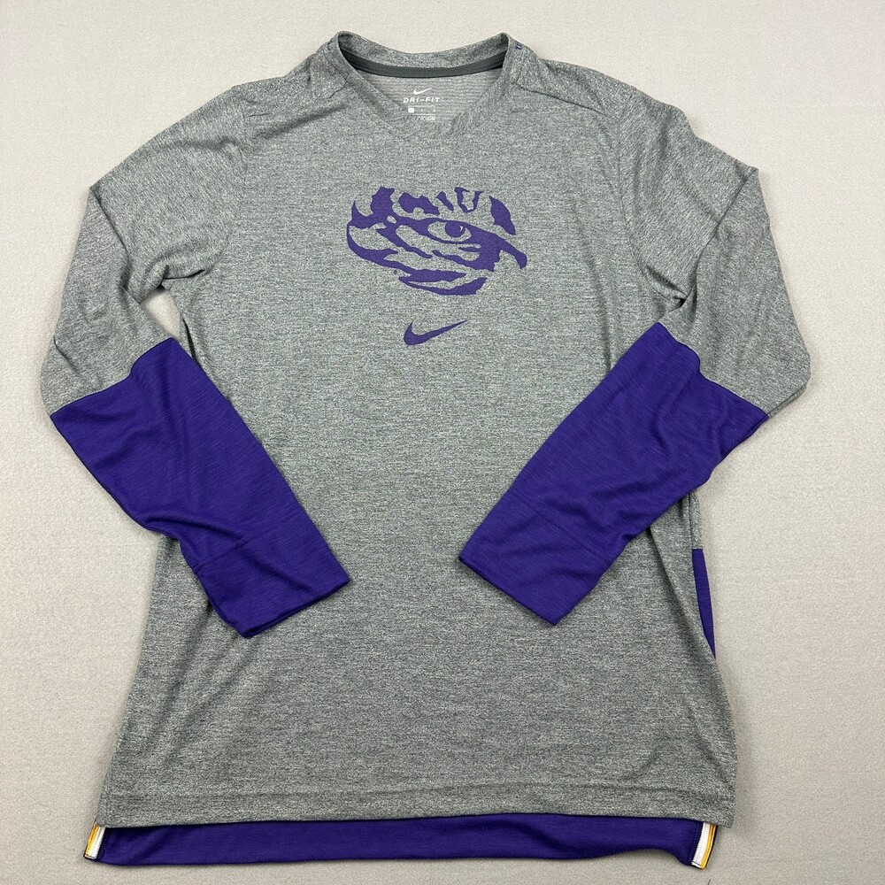 LSU Tigers Shirt Men Large Gray Purple Nike Center Swoosh Pullover Basketball L